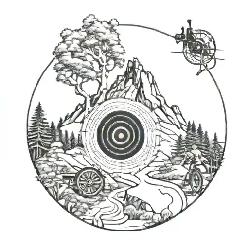 A Detailed Mountain Biking Trail Winding Through A Forest With A Hidden Archery Target At The End