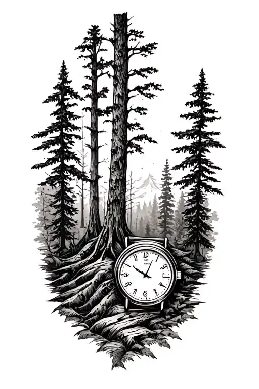Outdoor Forrest Themed Half Sleeve Incorporate A Poket Watch