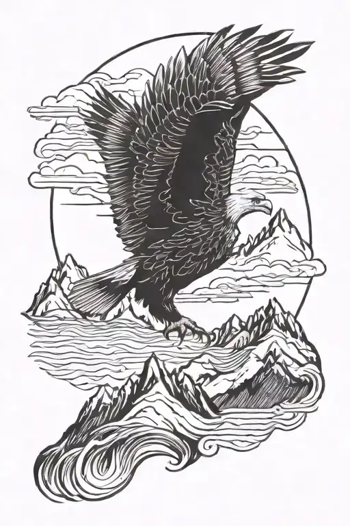 Eagle And Mountains With Sun