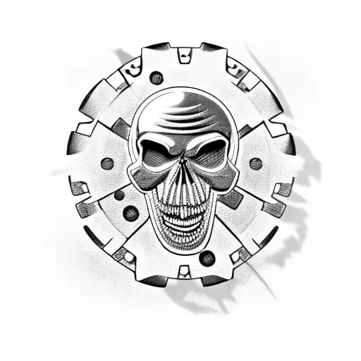 A Laughing Skull With Gears And Wrenches For Teeth