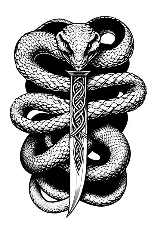 Snake Wrapped Around Celtic Knife