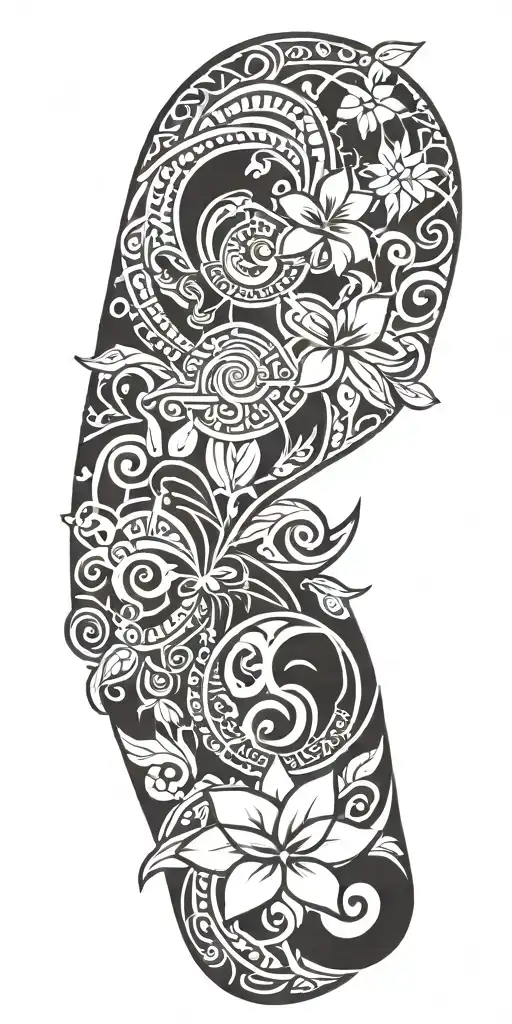 A Polynesian-inspired Tattoo Design Featuring Traditional Hawaiian Symbols Of Family