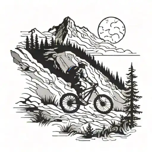 A Silhouette Of A Person Hiking Up A Mountain Trail With A Bike On Their Back