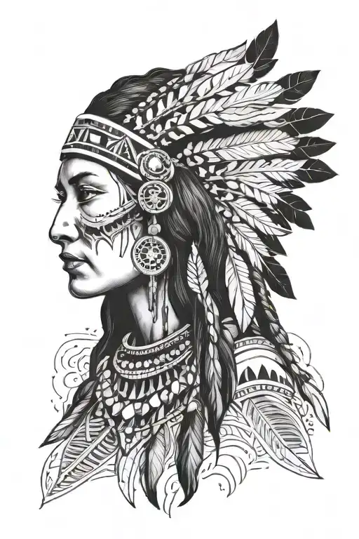 Native American In Tribe Lady Portrait