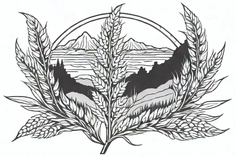 Wheat Sheaf With Mountains And Sunset