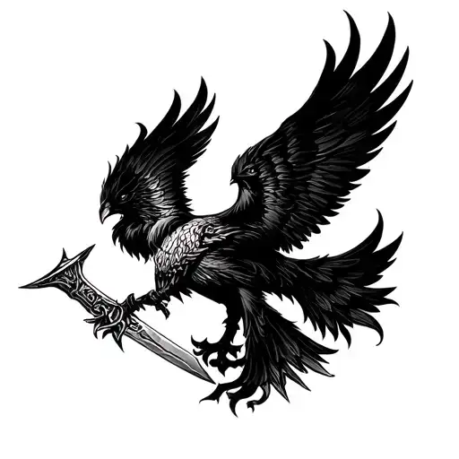 A Forearm Tattoo Of A Phoenix That Pulls A Dagger Up On The Claws And Turns With Its Wings