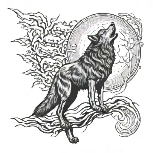 Heulender Wolf Howling Moon