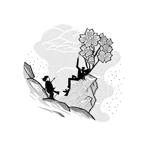 A Silhouette Of A Climber Scaling A Mountain Peak Surrounded By Blooming Flowers
