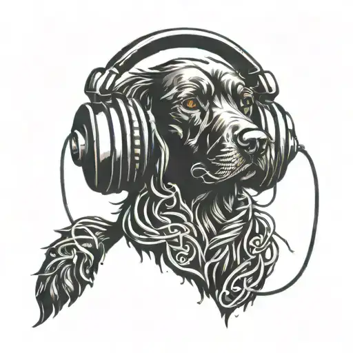 A Dog Silhouette With Headphone Wires Forming A Heart Shape Around It