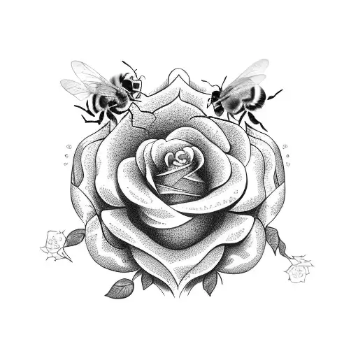 Bee Pollenating Rose With Shield