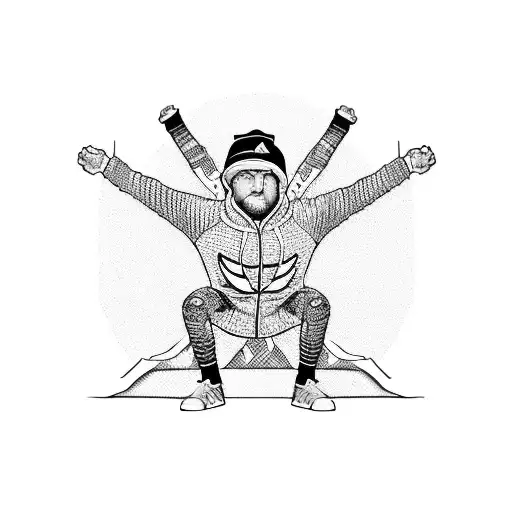 A Cartoon Man Doing A Slav Squat In An Adidas Track Suit