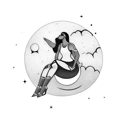 Black Woman Sitting On A Moon