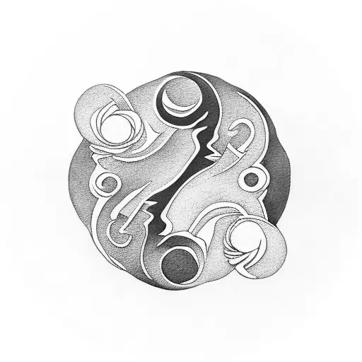 Yin And Yang Symbol With A Silhouette Of Children Holding Hands