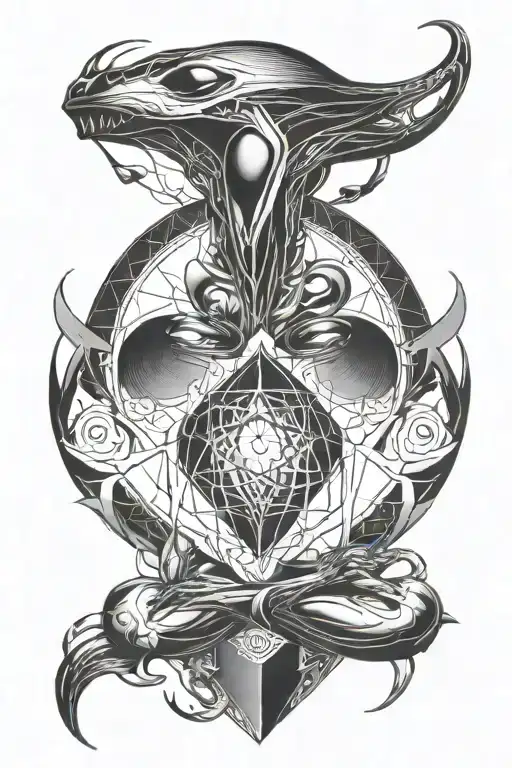 Stunning Sexy Feminine Alien Sacred Geometric Tattoo Stencil Drawn On White Paper