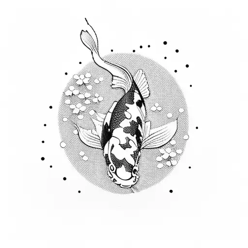 Koi Fish With Japanese Cherry Blossoms