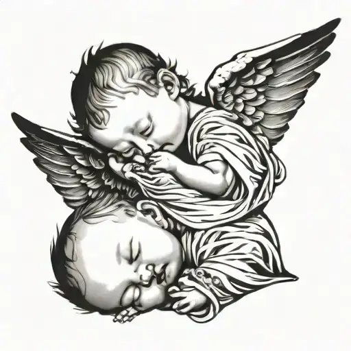 Three Angel Wings Around A Sleeping Baby Angel