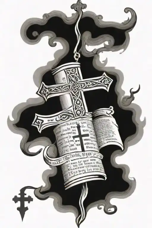 Burnt Scroll With A Cross And Bible Verses Flowing
