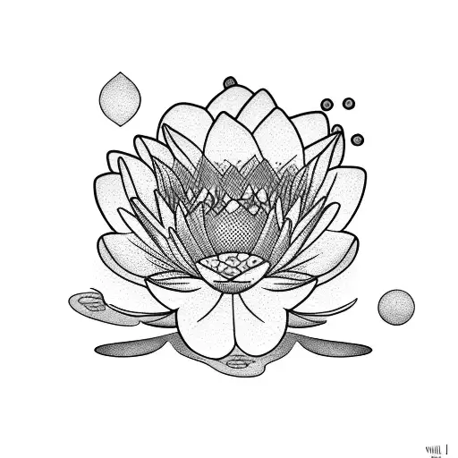 A Minimalistic Representation Of Taz The Dog And Water Lilies In A Blackwork Style