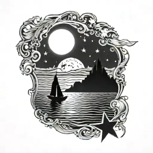 A Moonlit Ocean Scene With A Silhouette Of A Cna Caring For The Stars