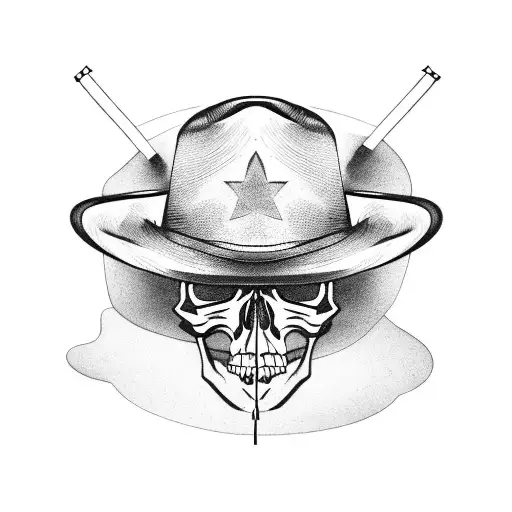 Skull With Cowboy Hat And Cigarette