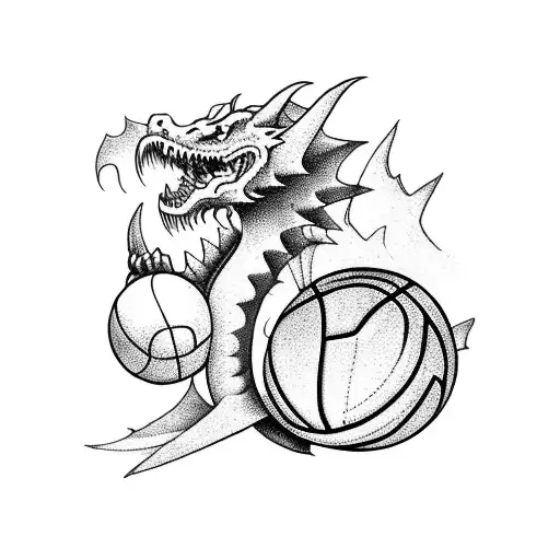 A Fierce Dragon Holding A Basketball In Its Claws