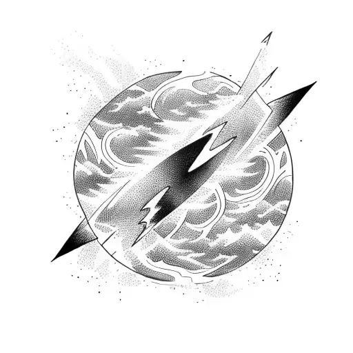 Lightning Bolt With Water Waves In It Like Japanese