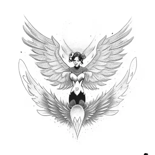 An Angel With Wings On The Shoulder One Wing Opening On The Chest And The Other On The Back