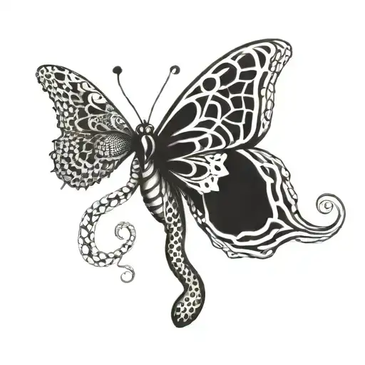 Butterfly And Snake Tattoo Design