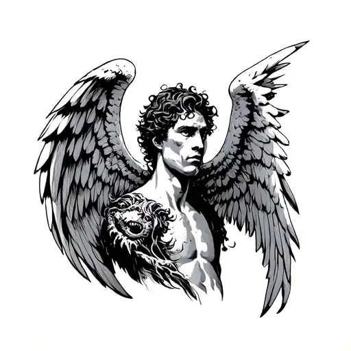 Angel Man With An Angel Wing And Another Demon