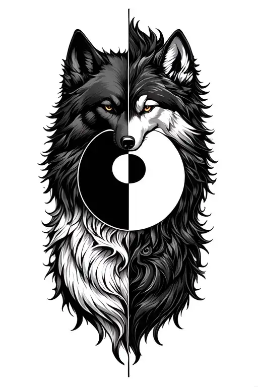 Good White Wolf Bad Black Wolf Yin Yang Symbol