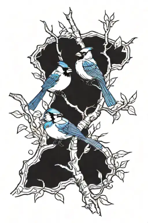 Cardinal And Blue Jay On A Birch Tree Branch