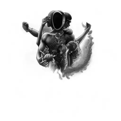 A Black And White Drawing Of A Man And Woman