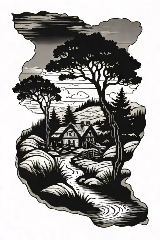 Rustic Hilly Scene With Water