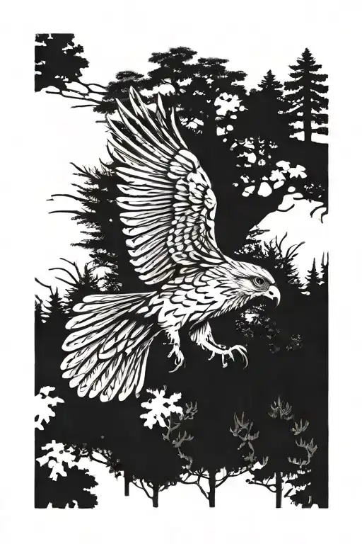 Catholic Polish Irish Falcon Flying Over A Forest