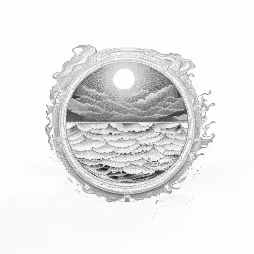 A Mesmerizing Mirror Reflecting The Vast Ocean With Crashing Waves And A Serene Sunset