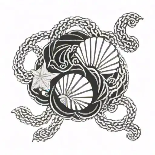 An Intricate Chainmaille Pattern Intertwined With Ocean Waves And Seashells