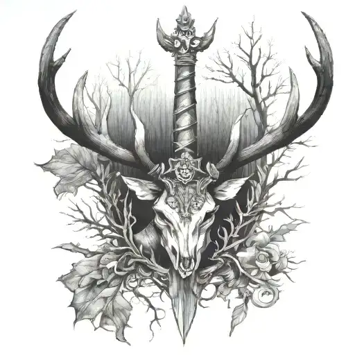 Sword Going Through A Deer Antlers For Shoulder Men