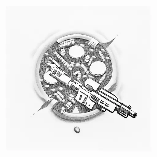 A Realistic Gun Surrounded By Money And Marijuana Leaves