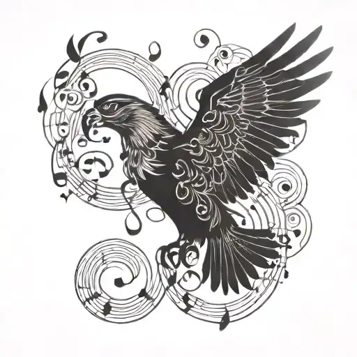 Musical Notes Forming An Intricate Design With An Eagle Silhouette Incorporated