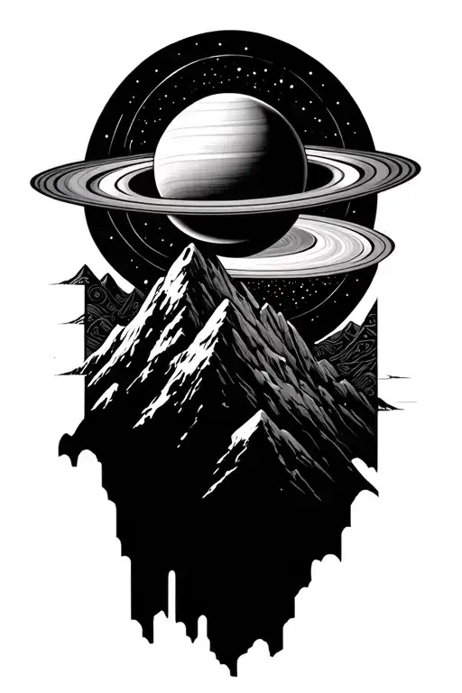 Forming Saturn On Top Of A Mountain Peak Surrounded With Patterns