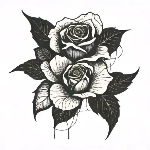 A Minimalist Blackwork Tattoo Of A Rose Intertwined With Trading Graphs And Charts