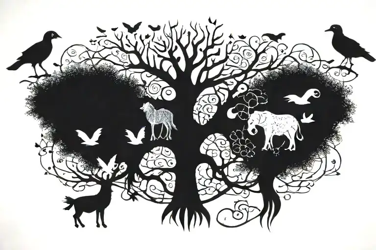 Animals Floating Around A Tree Of Life