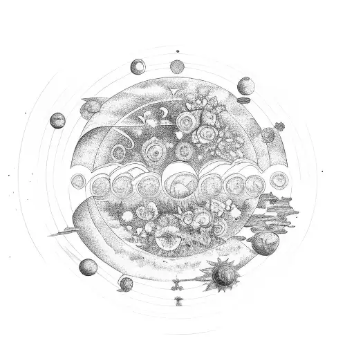 A Celestial Garden With Planets As Flowers And The Sun As The Center