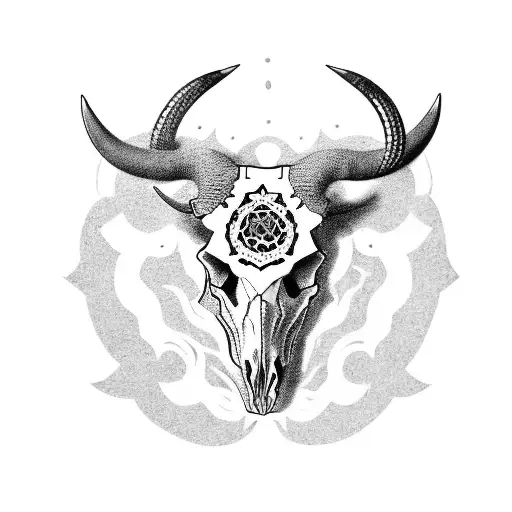 A Bull Skull With Lunar Symbols Integrated Into The Design