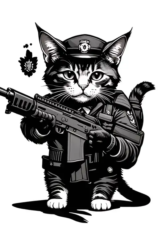 Cat Wearing A Uniform And Holding A Rifle