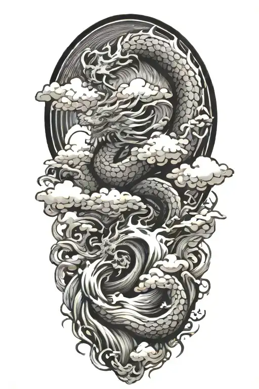 Clouds And Waves And Peace And Lighting And Dragon