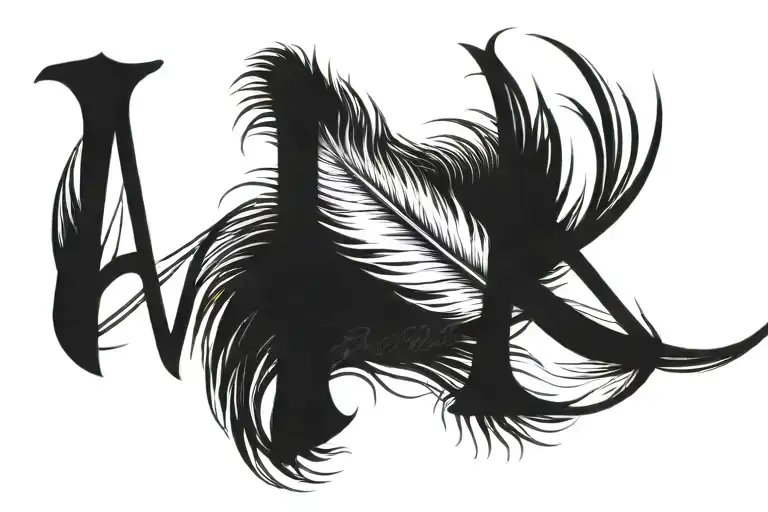 M D Name With Feather