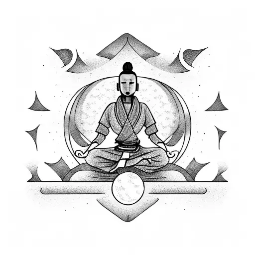 A Martial Arts Master Meditating Under A Full Moon Surrounded By Stars