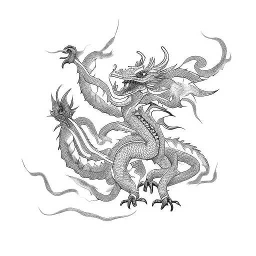 Shenron Dragon Embracing A Fierce Flying Rooster And A Running Horse