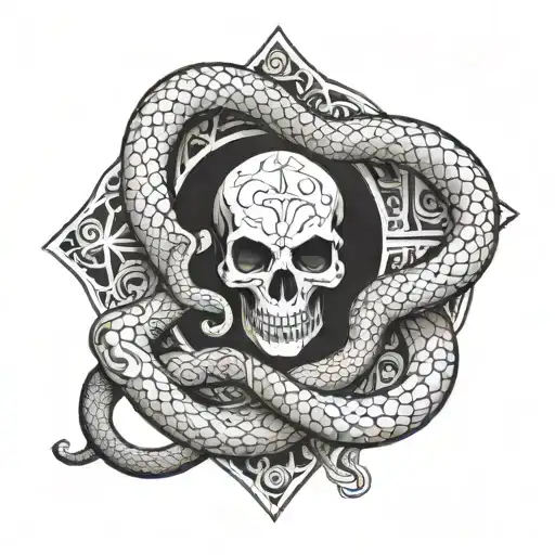 A Cross And Snake Coiling